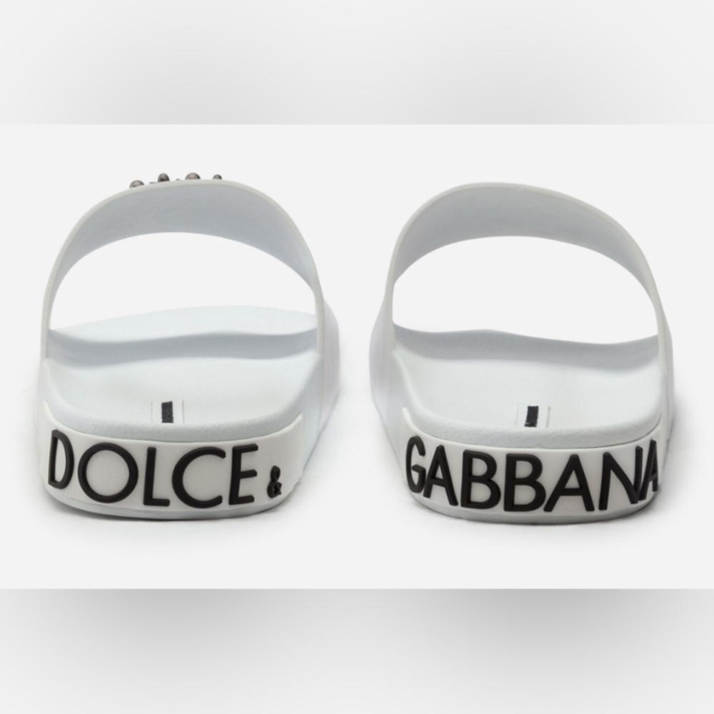 NIB [Dolce & Gabanna] Patches of the Designers Rubber/Calfskin Slides Mens US 10 - Picture 3 of 14